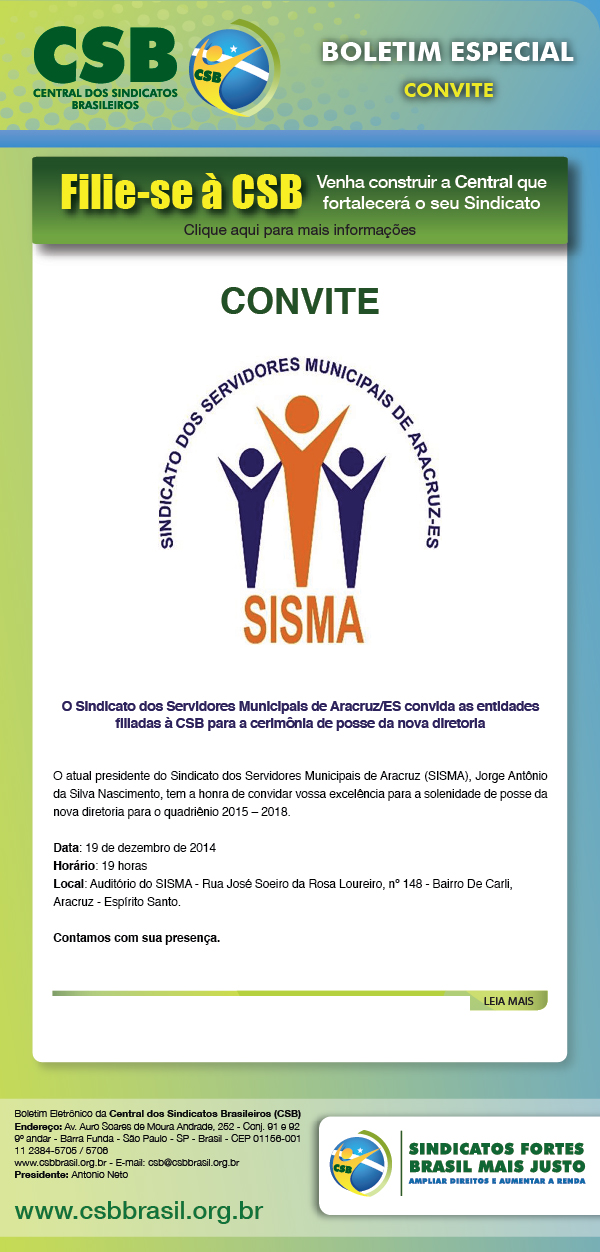Convite Sindicato dos Servidores Municipais de Aracruz