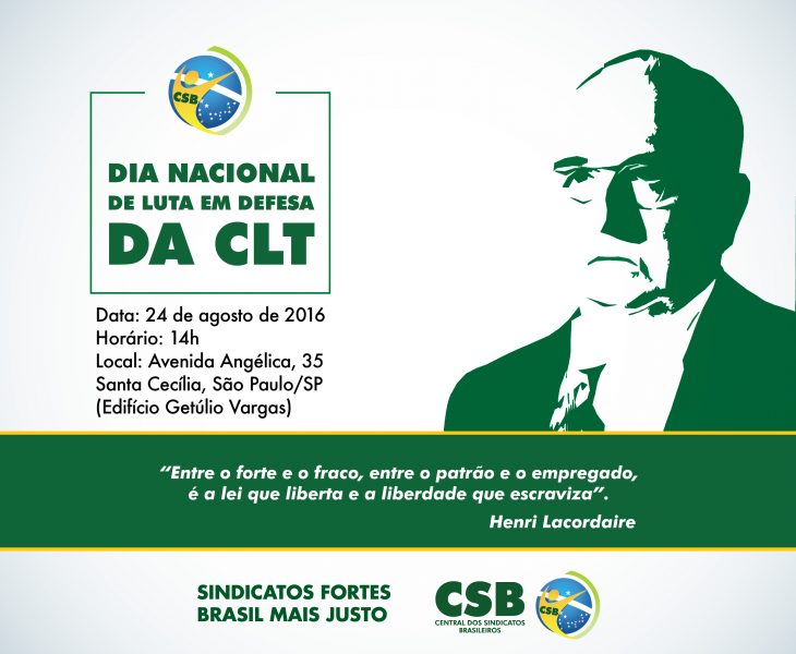 CSB realiza atos em defesa da CLT na próxima quarta-feira