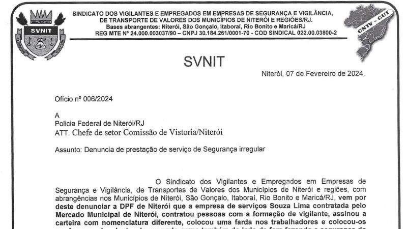 Sindicato dos Vigilantes de Niterói denuncia serviços irregulares de segurança